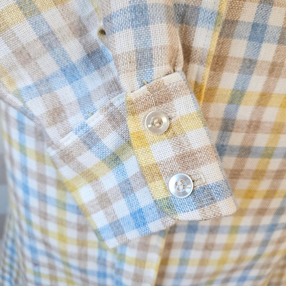 Vtg 70s LEVI'S Plaid Yellow Blue Button Front Belted Shirt Dress Midi 13/14 M/L - Picture 5 of 7